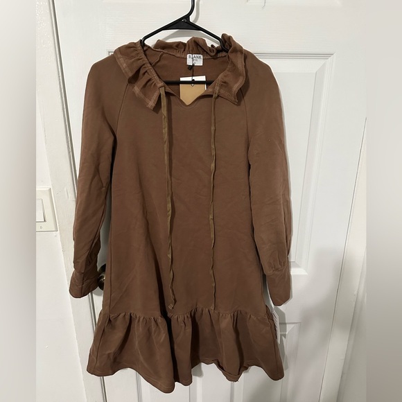 Brown Ruffle Sweatshirt Dress - Picture 1 of 3